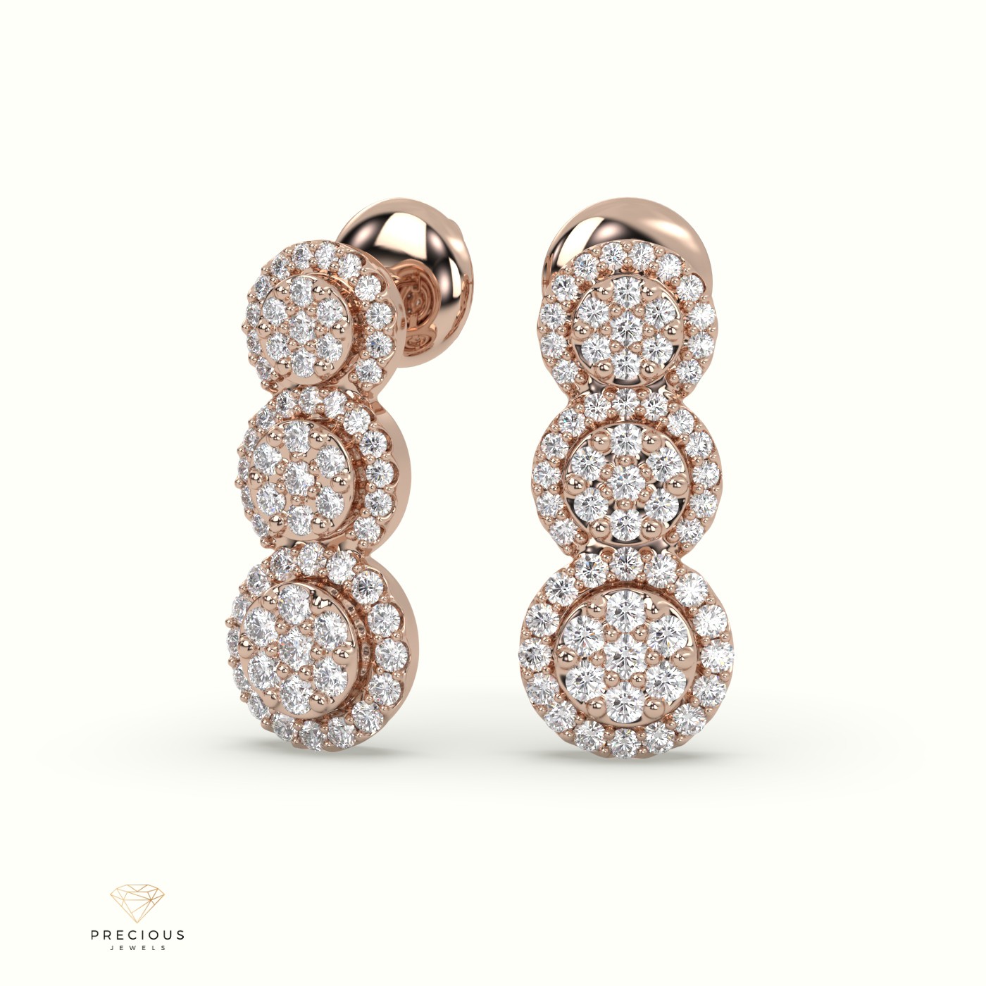 18k rose gold  round diamond flower earrings