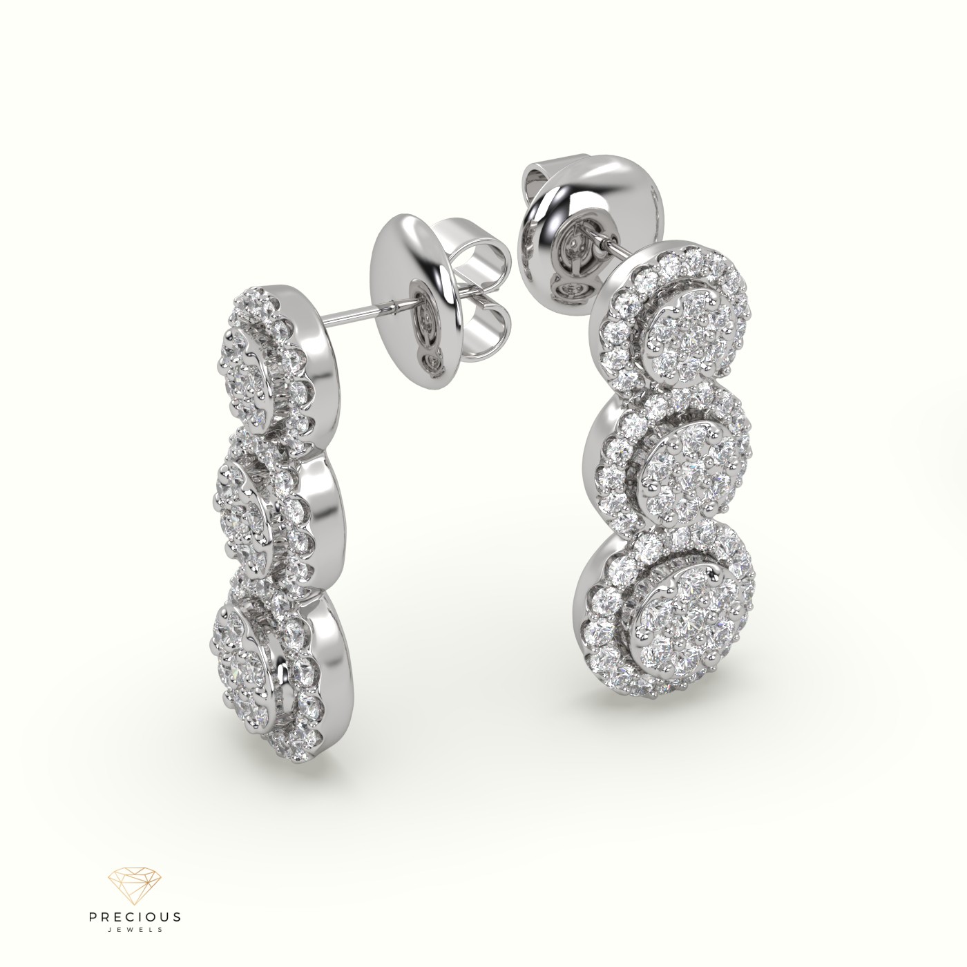 18k white gold  round diamond flower earrings Photos & images