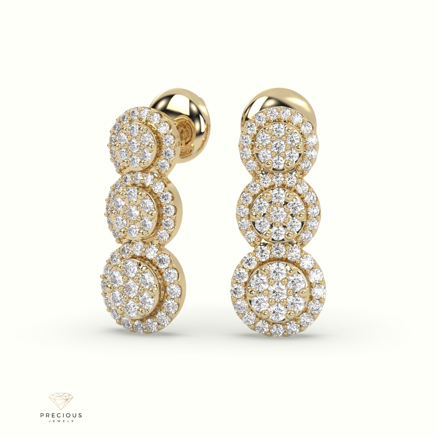 18k yellow gold round diamond flower earrings