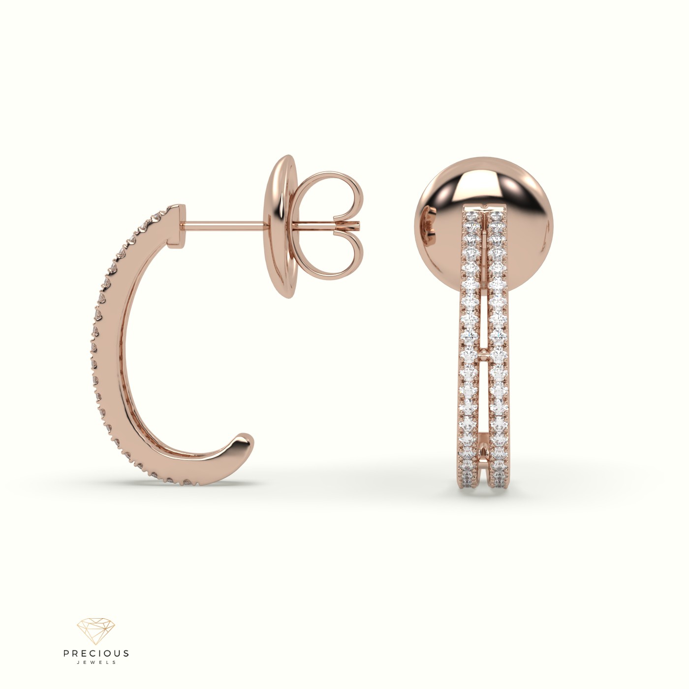 18k rose gold diamond double row half hoop earring Photos & images