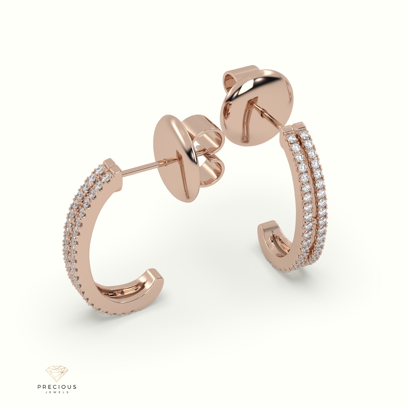 18k rose gold diamond double row half hoop earring Photos & images