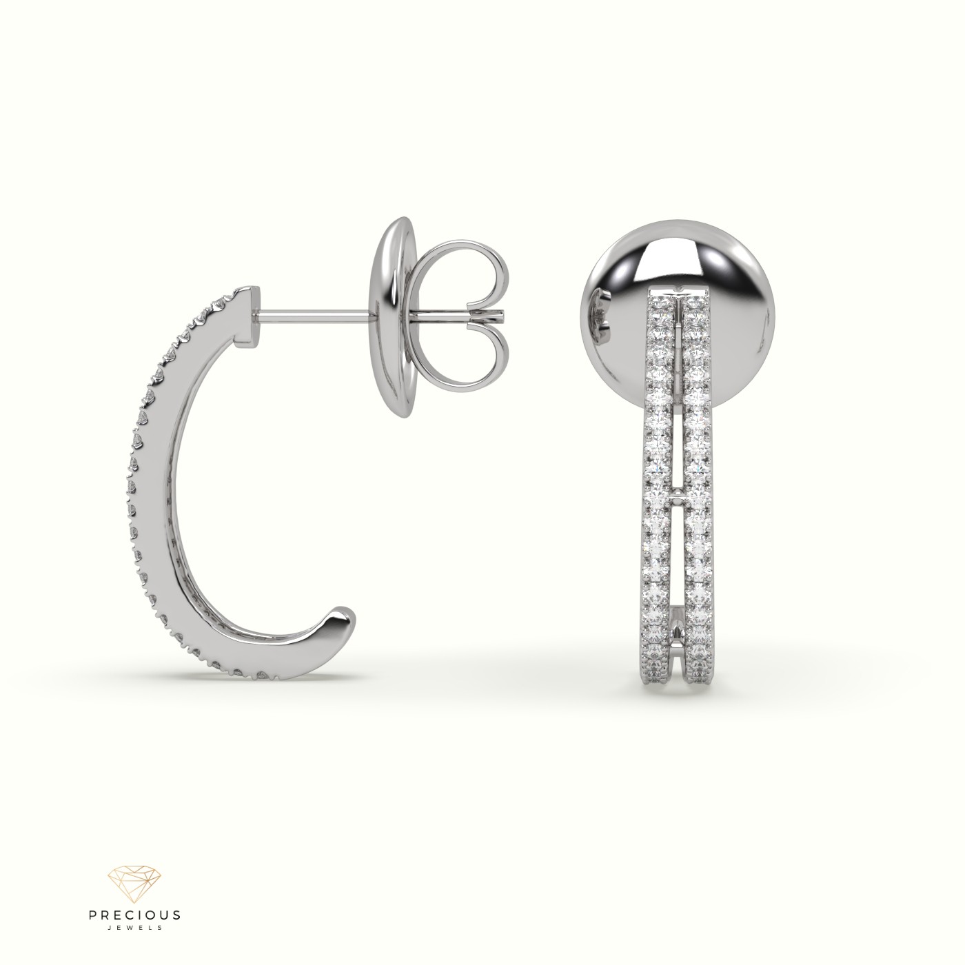18k white gold diamond double row half hoop earring Photos & images