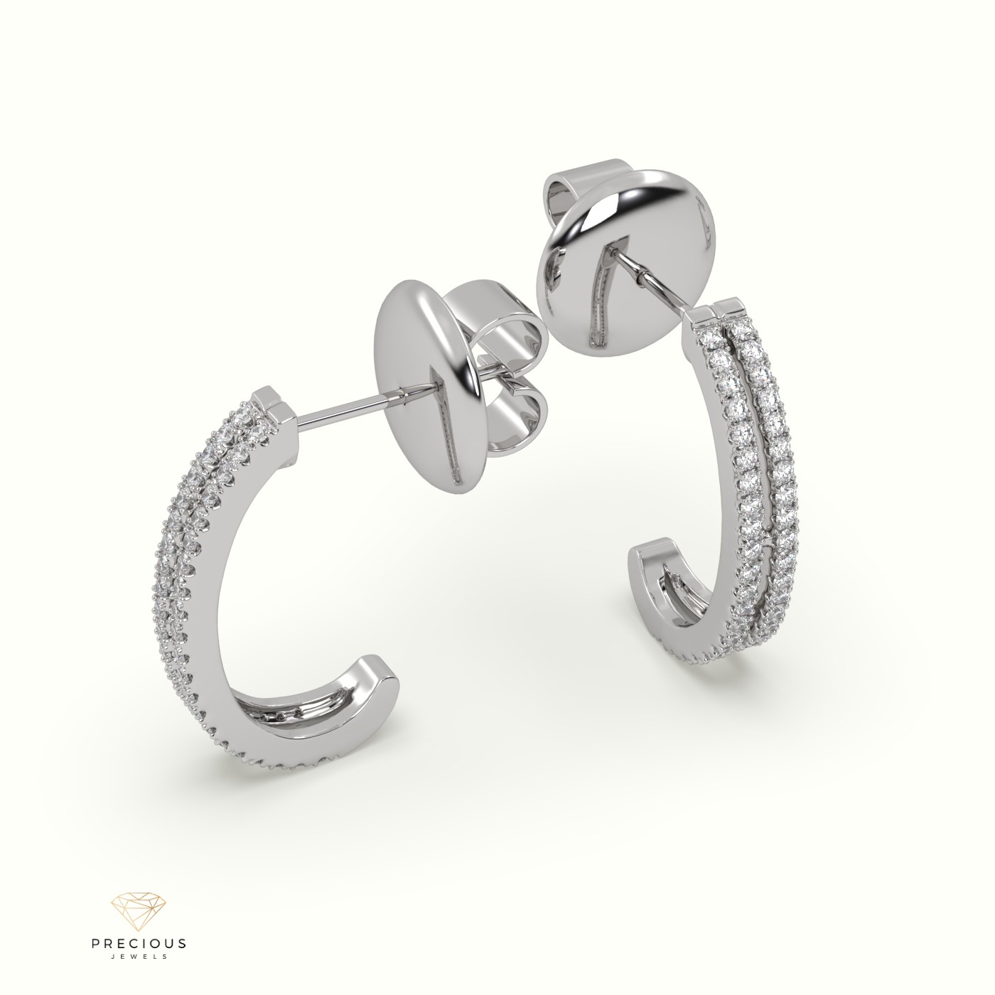 18k white gold diamond double row half hoop earring Photos & images