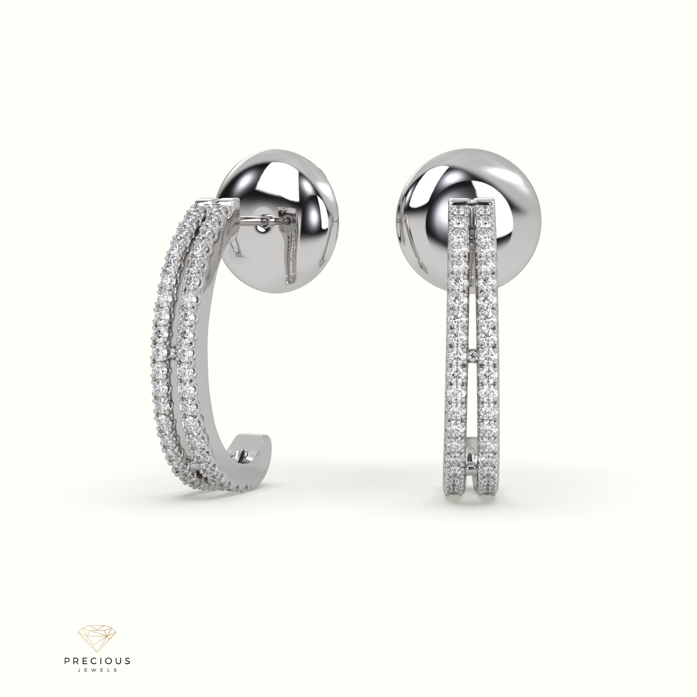 18k white gold diamond double row half hoop earring