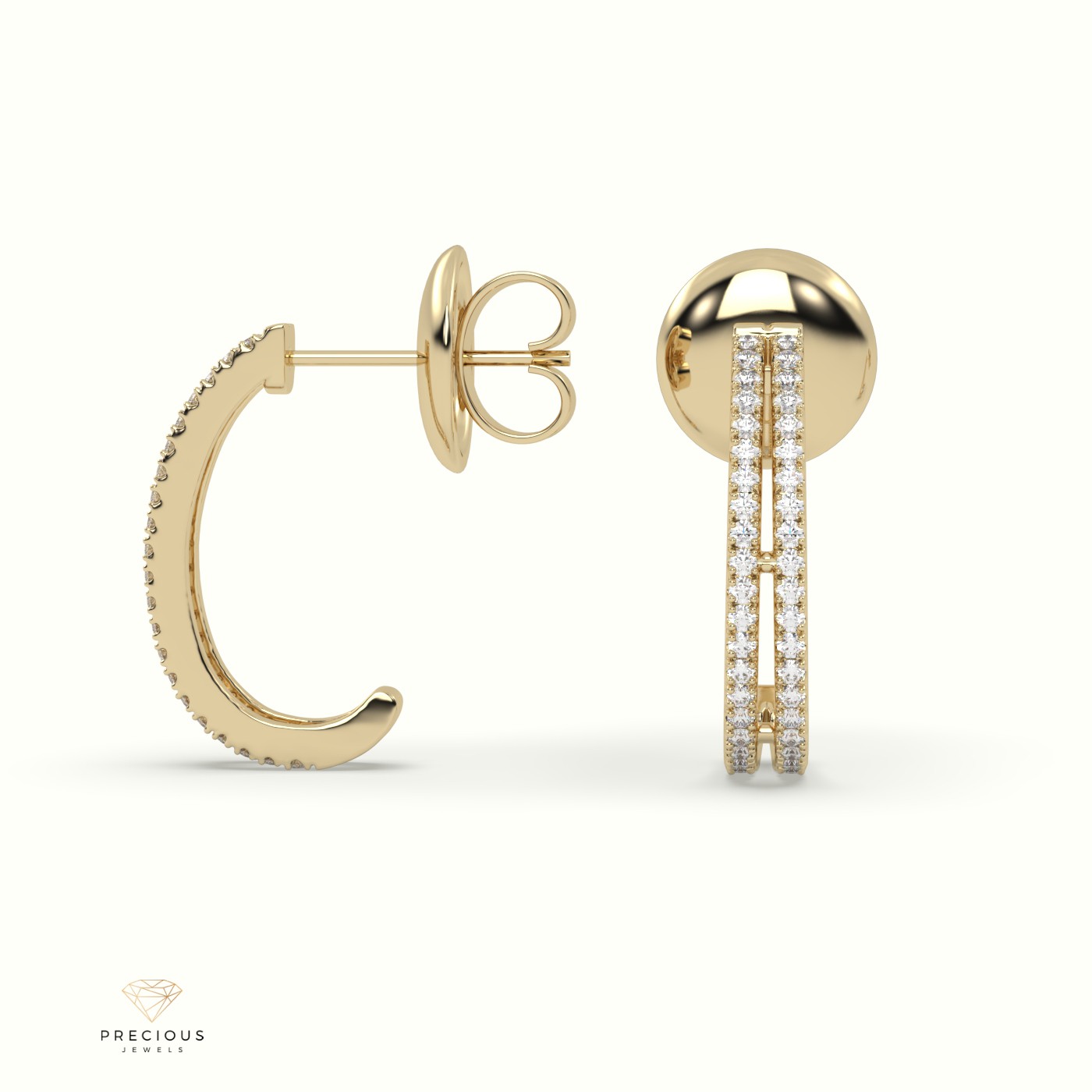 18k yellow gold diamond double row half hoop earring Photos & images