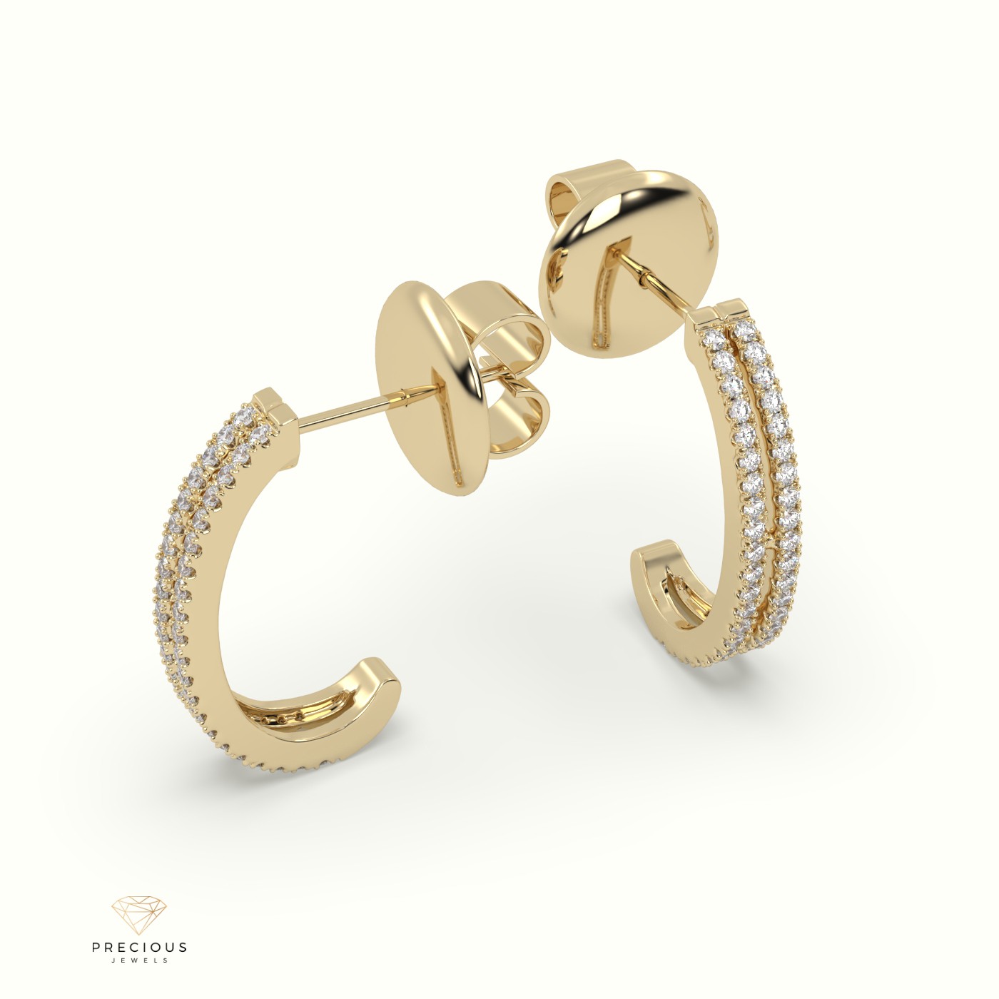 18k yellow gold diamond double row half hoop earring Photos & images
