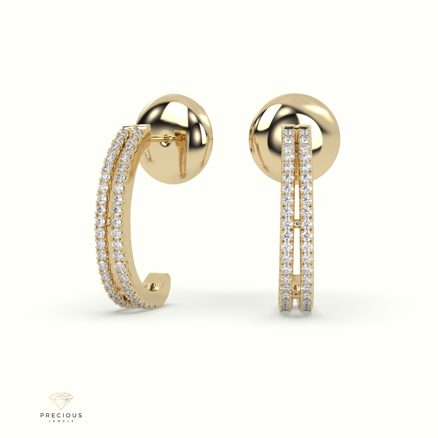 18k yellow gold diamond double row half hoop earring