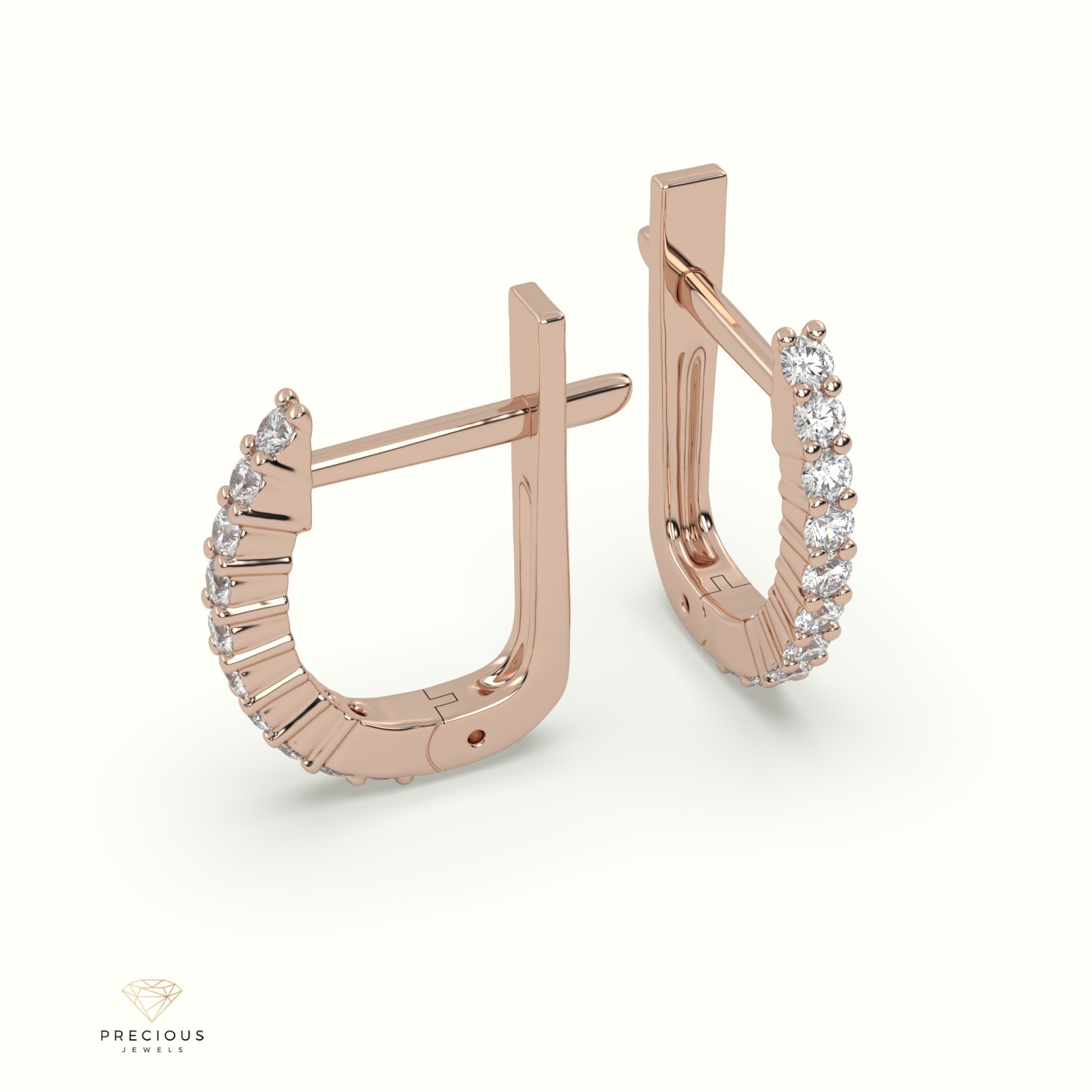 18k rose gold "u" shaped mini diamond hoop earrings Photos & images