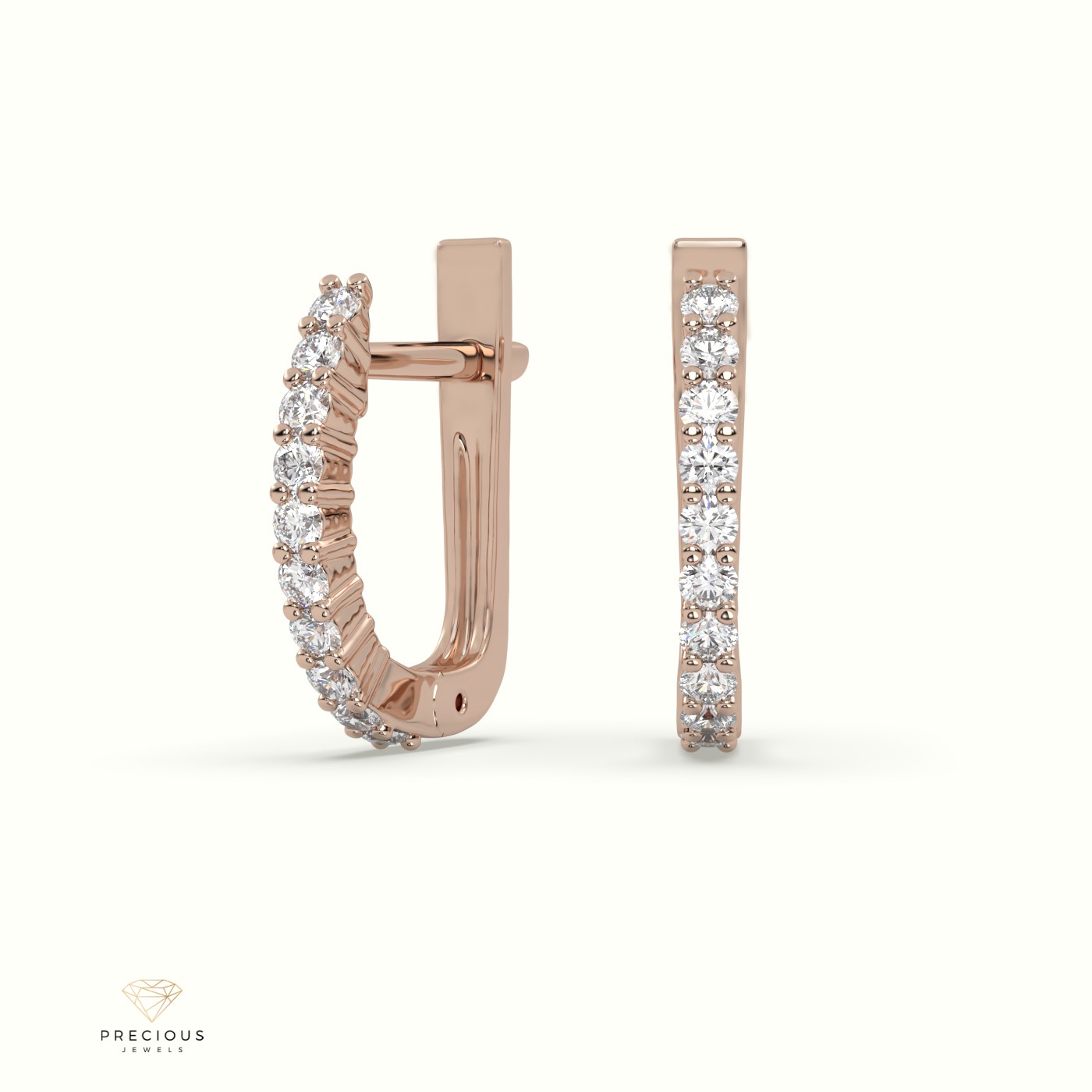 18k rose gold "u" shaped mini diamond hoop earrings