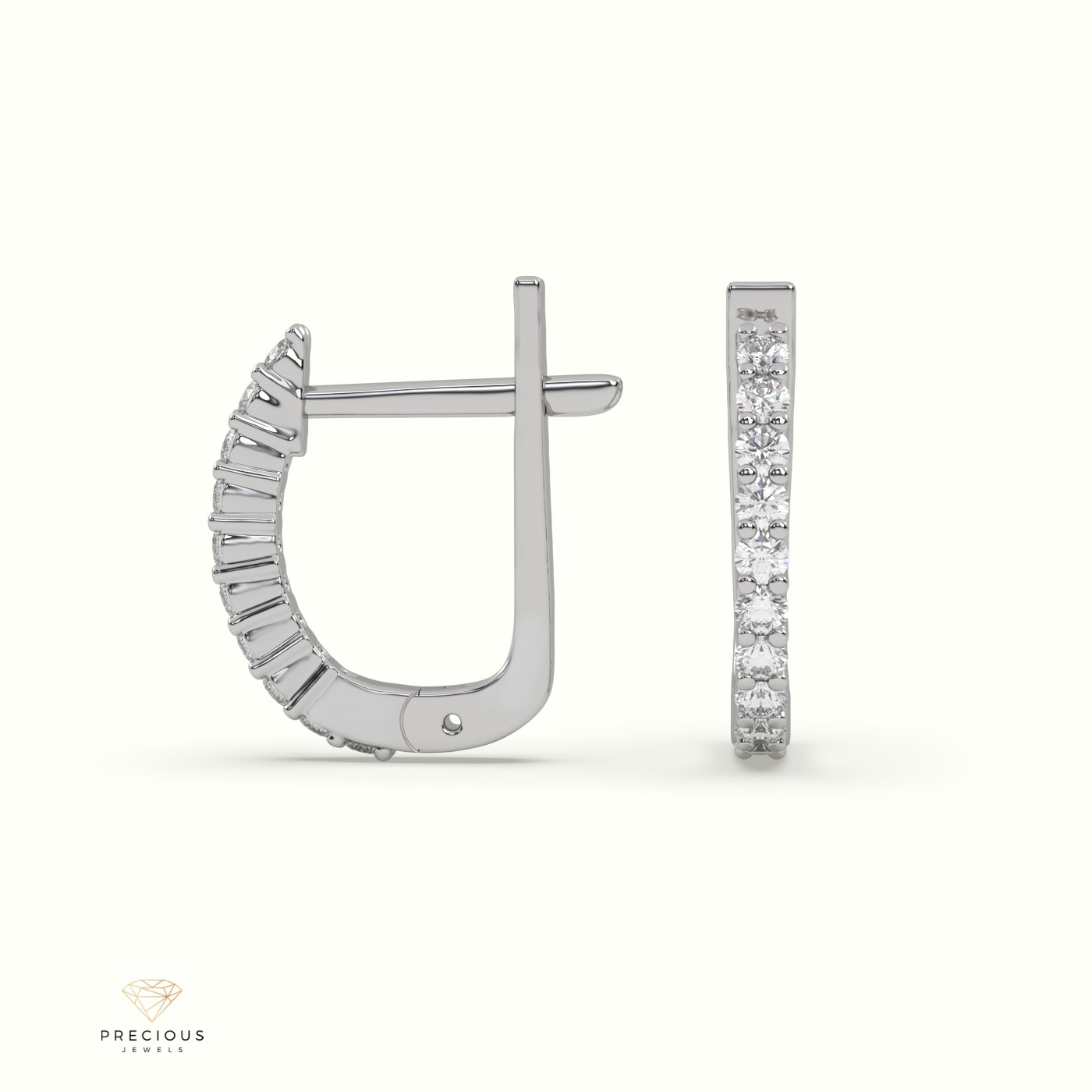 18k white gold "u" shaped mini diamond hoop earrings Photos & images