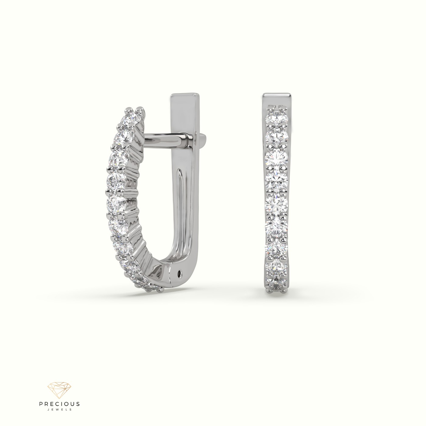 18k white gold "u" shaped mini diamond hoop earrings