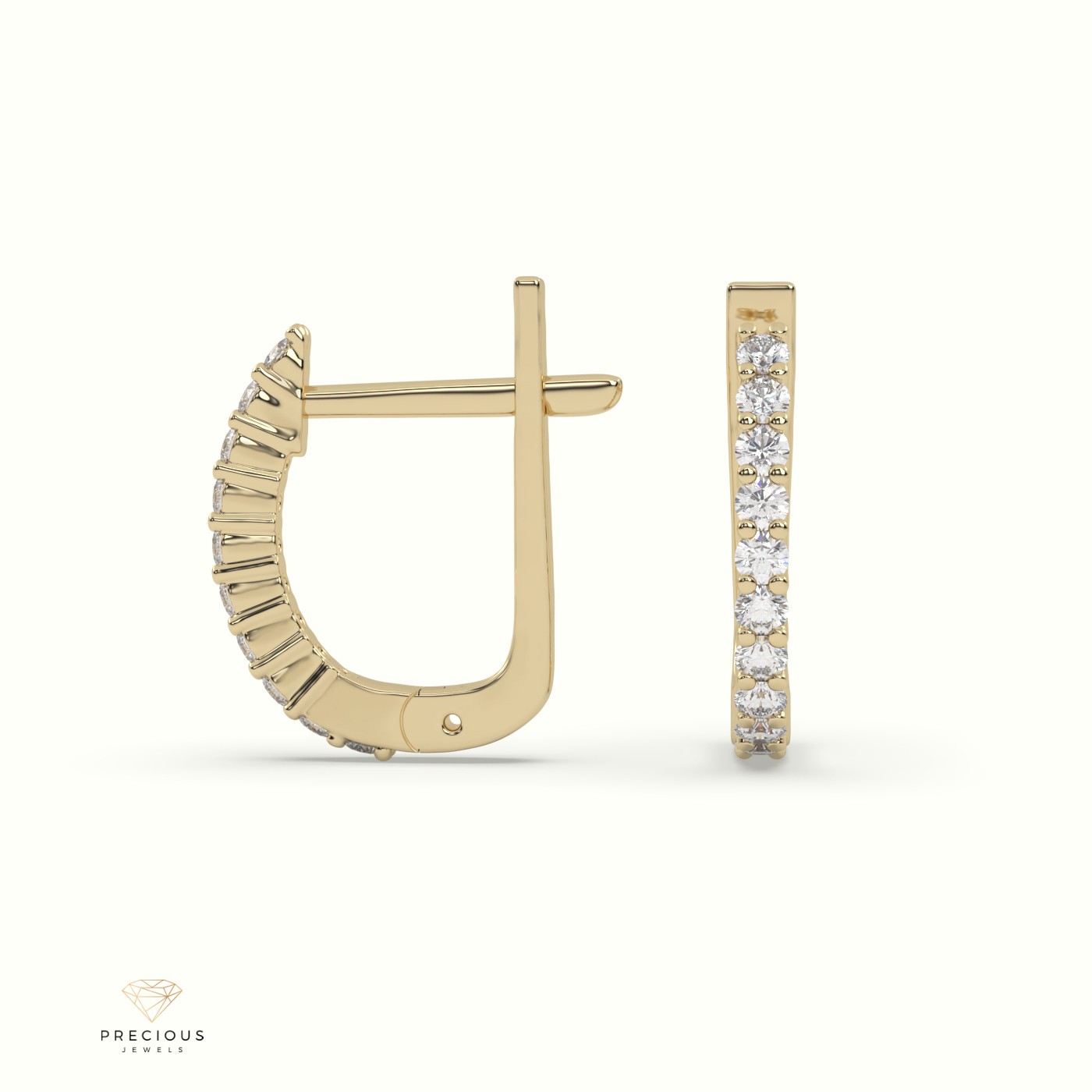 18k yellow gold "u" shaped mini diamond hoop earrings Photos & images