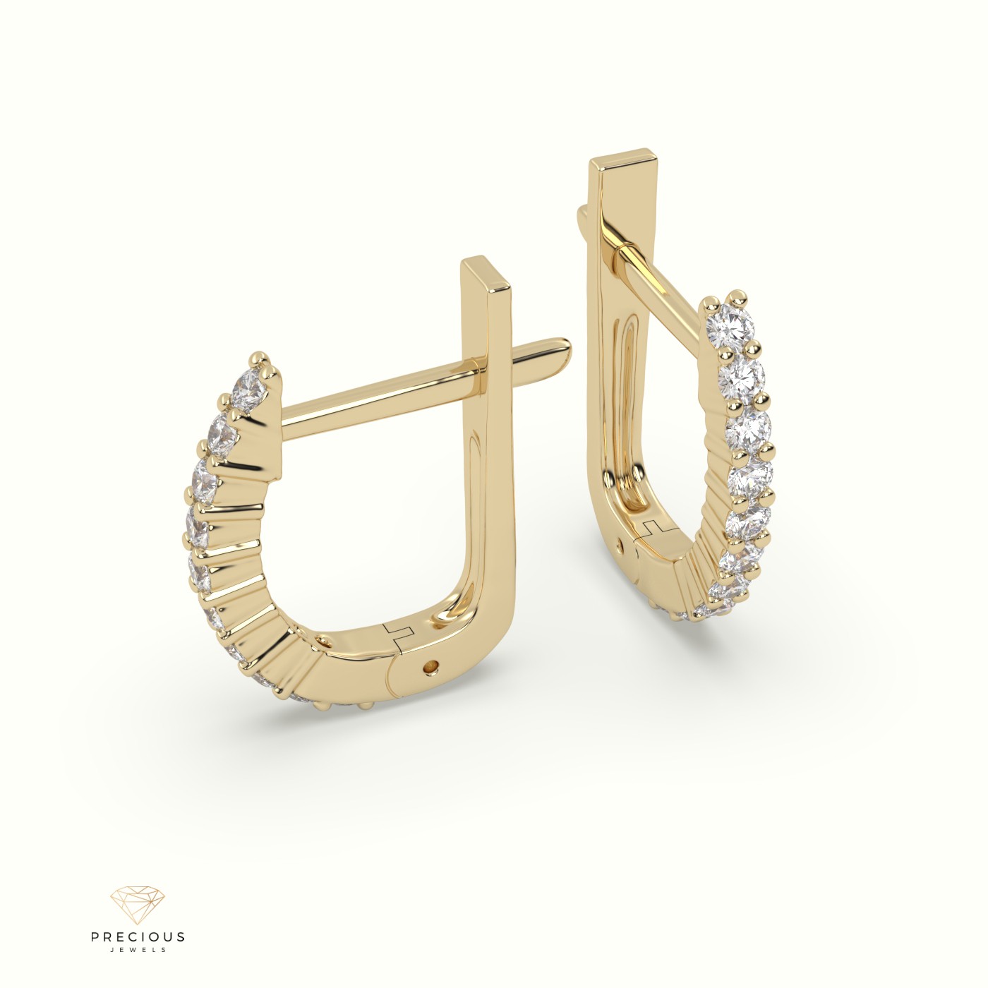 18k yellow gold "u" shaped mini diamond hoop earrings Photos & images