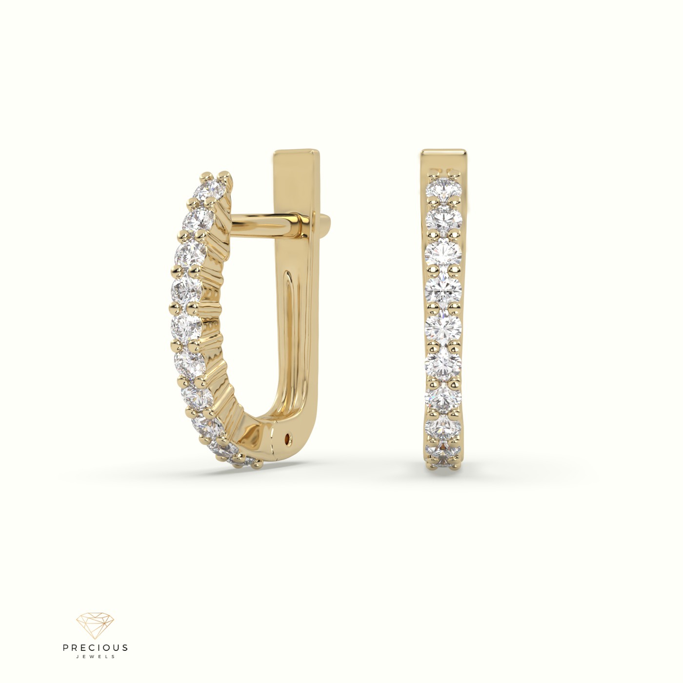 18k yellow gold "u" shaped mini diamond hoop earrings