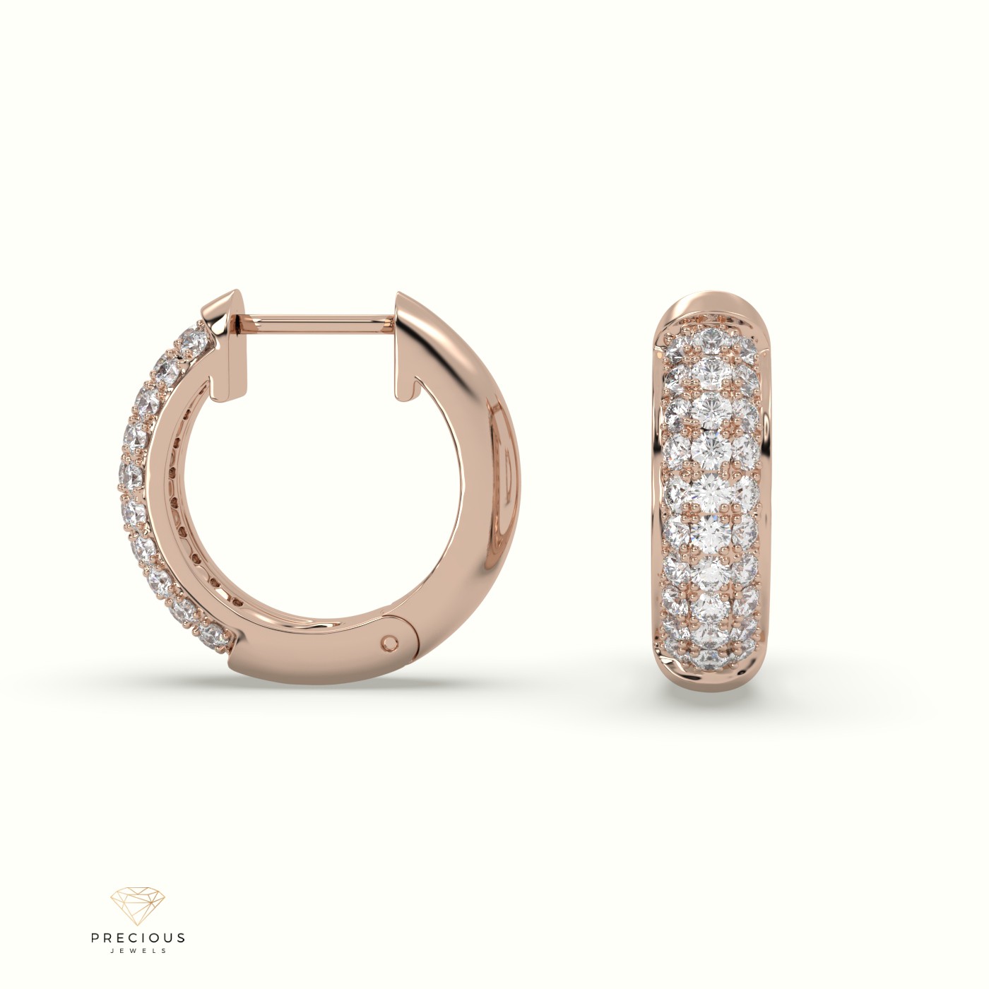18k rose gold  lavishing three-row diamond huggies Photos & images