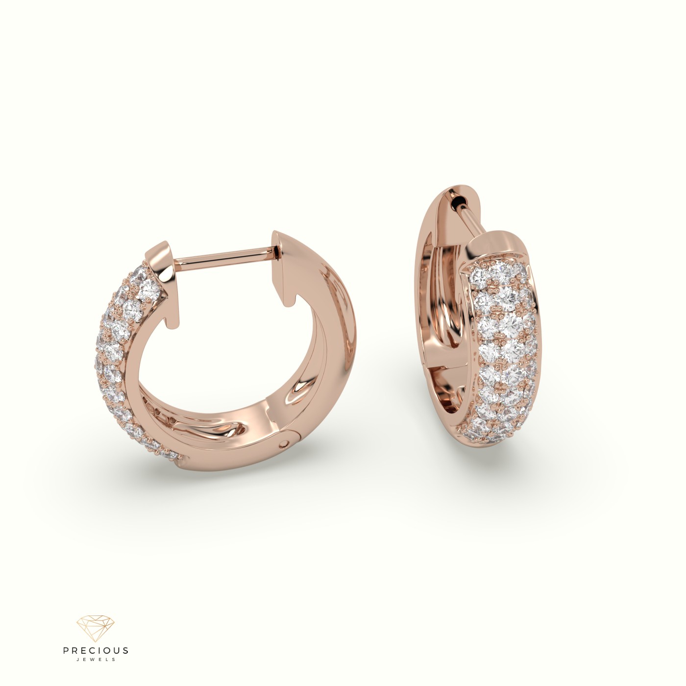 18k rose gold  lavishing three-row diamond huggies Photos & images