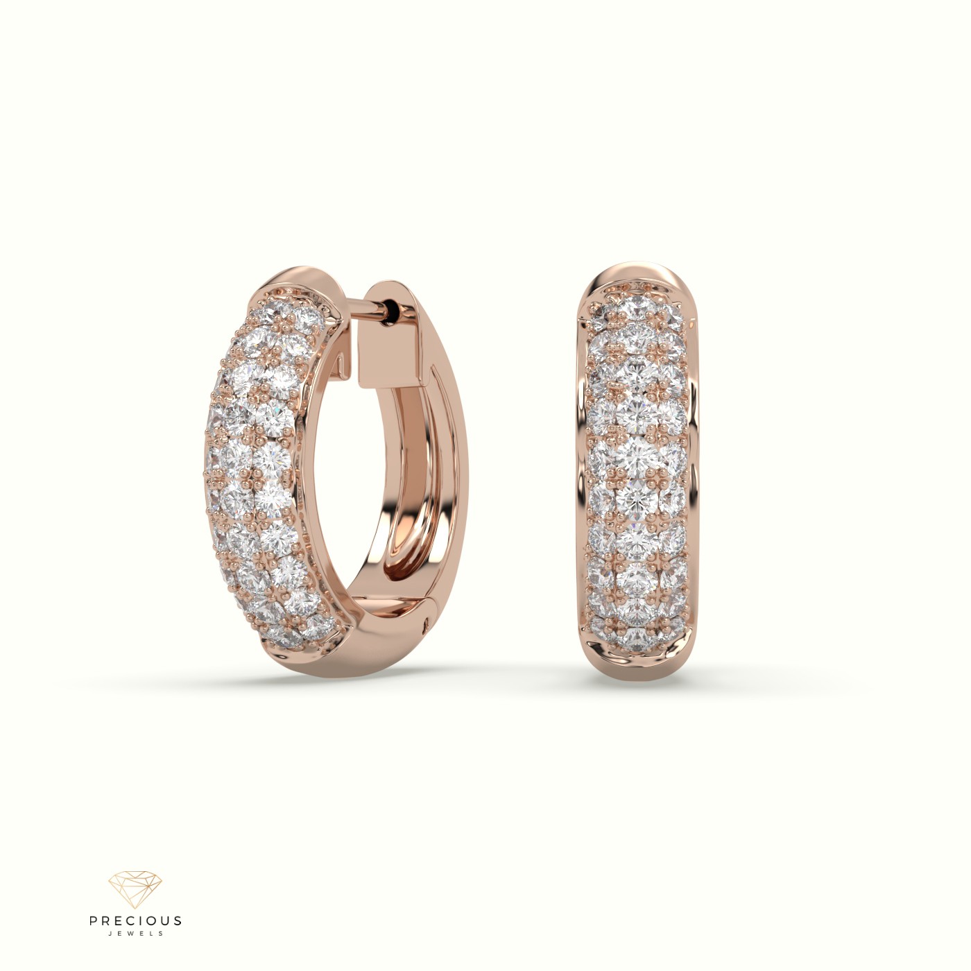 18k rose gold  lavishing three-row diamond huggies