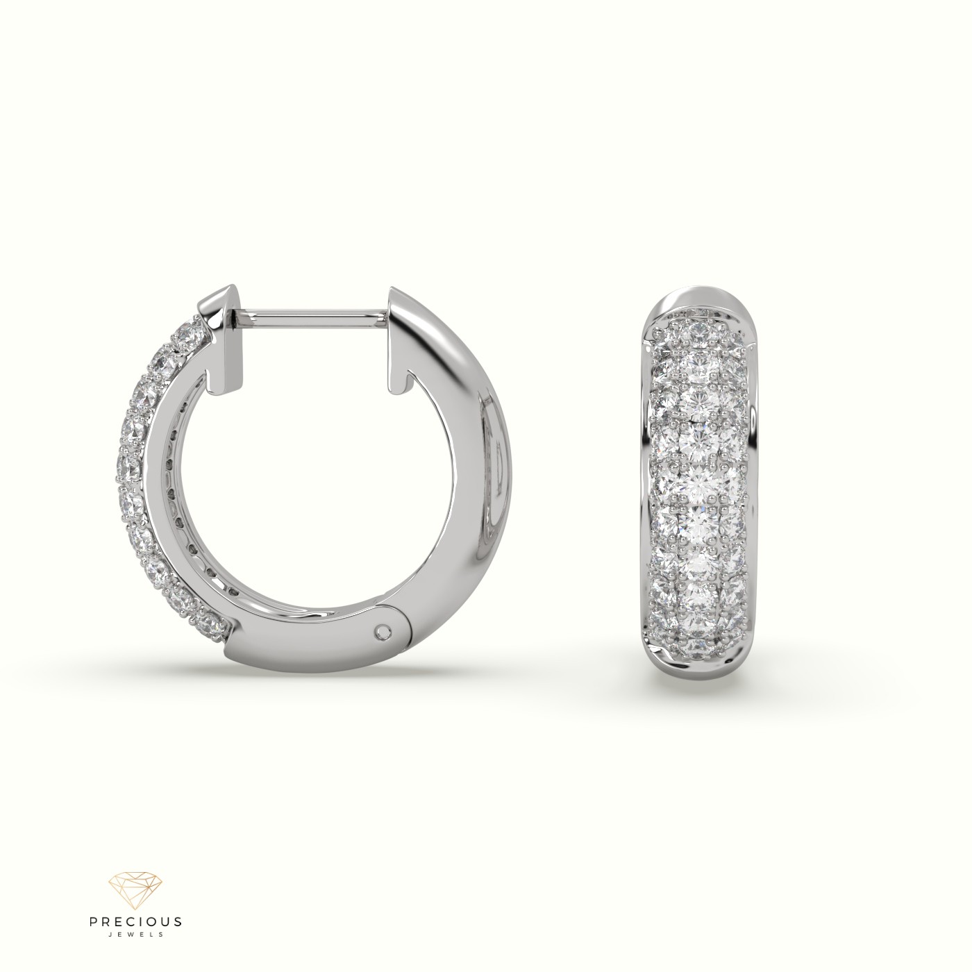 18k white gold  lavishing three-row diamond huggies Photos & images