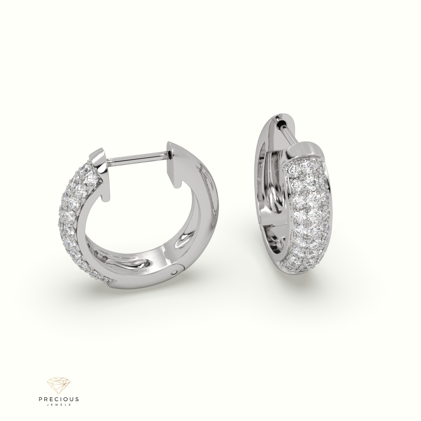 18k white gold  lavishing three-row diamond huggies Photos & images