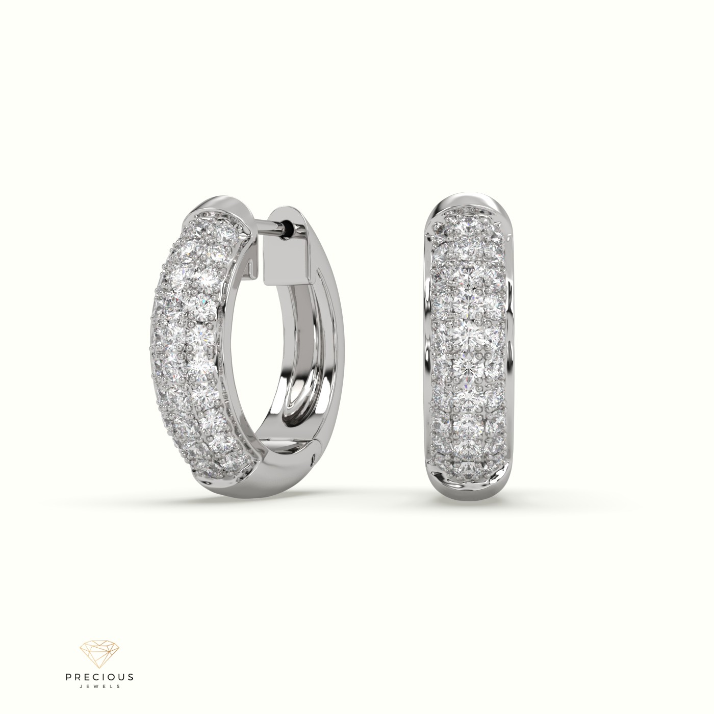 18k white gold  lavishing three-row diamond huggies