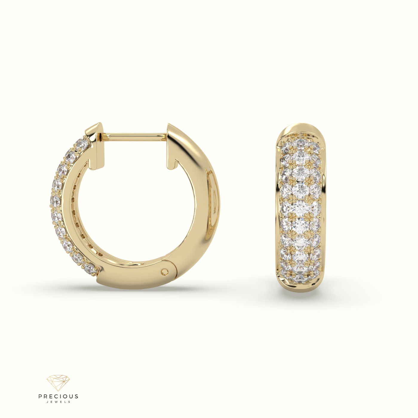 18k yellow gold  lavishing three-row diamond huggies Photos & images