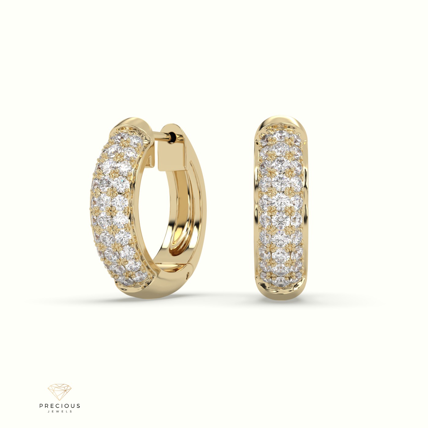 18k yellow gold  lavishing three-row diamond huggies