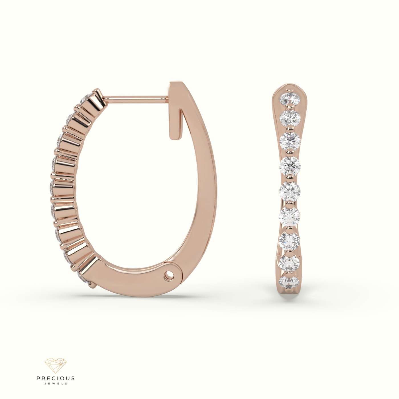 18k rose gold shared prong setting hoop diamond earrings Photos & images