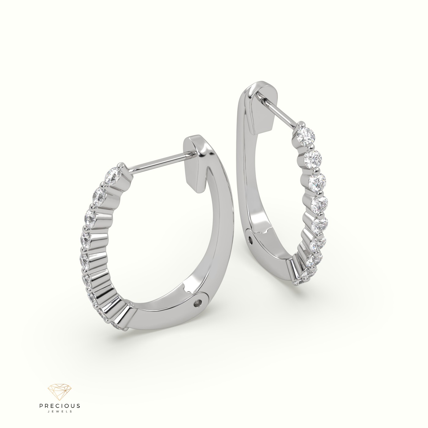 18k white gold shared prong setting hoop diamond earrings Photos & images