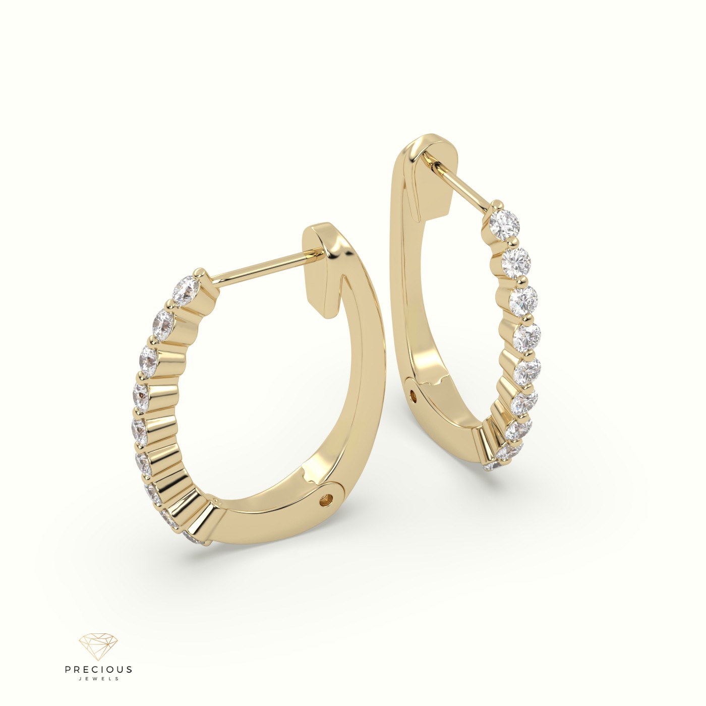 18k yellow gold shared prong setting hoop diamond earrings Photos & images