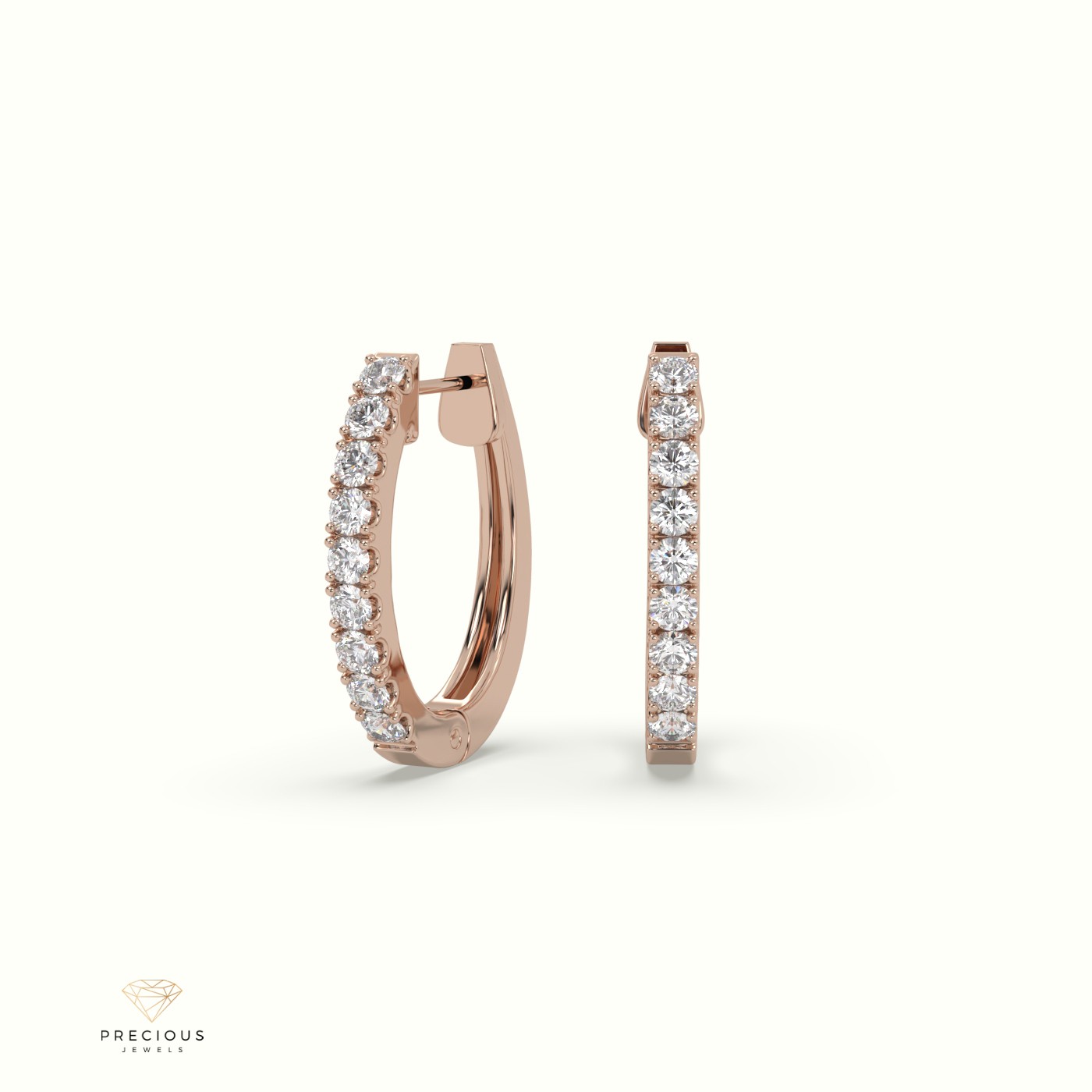 18k rose gold claw set hoop diamond earrings