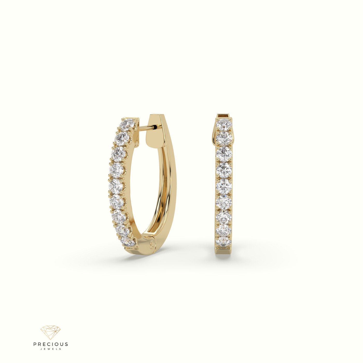 18k yellow gold claw set hoop diamond earrings