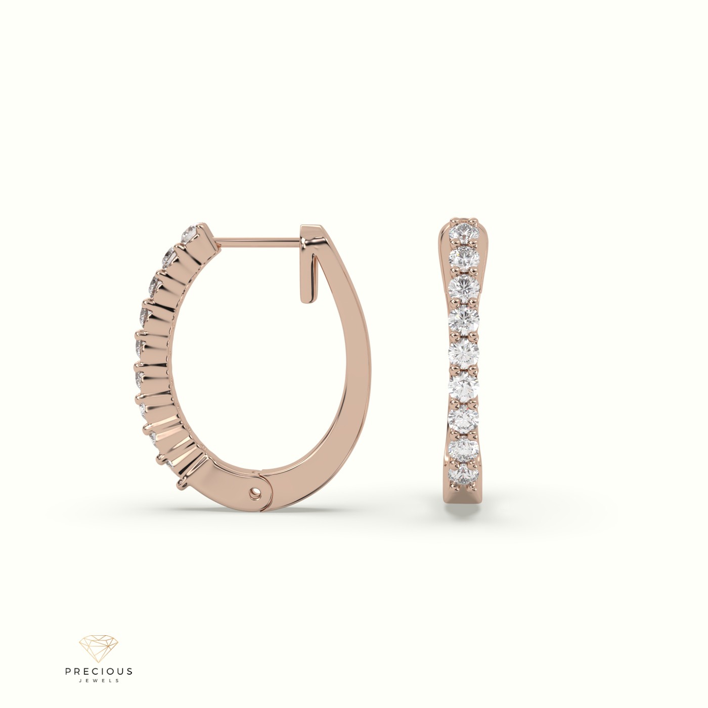 18k rose gold shared prong diamond earrings Photos & images