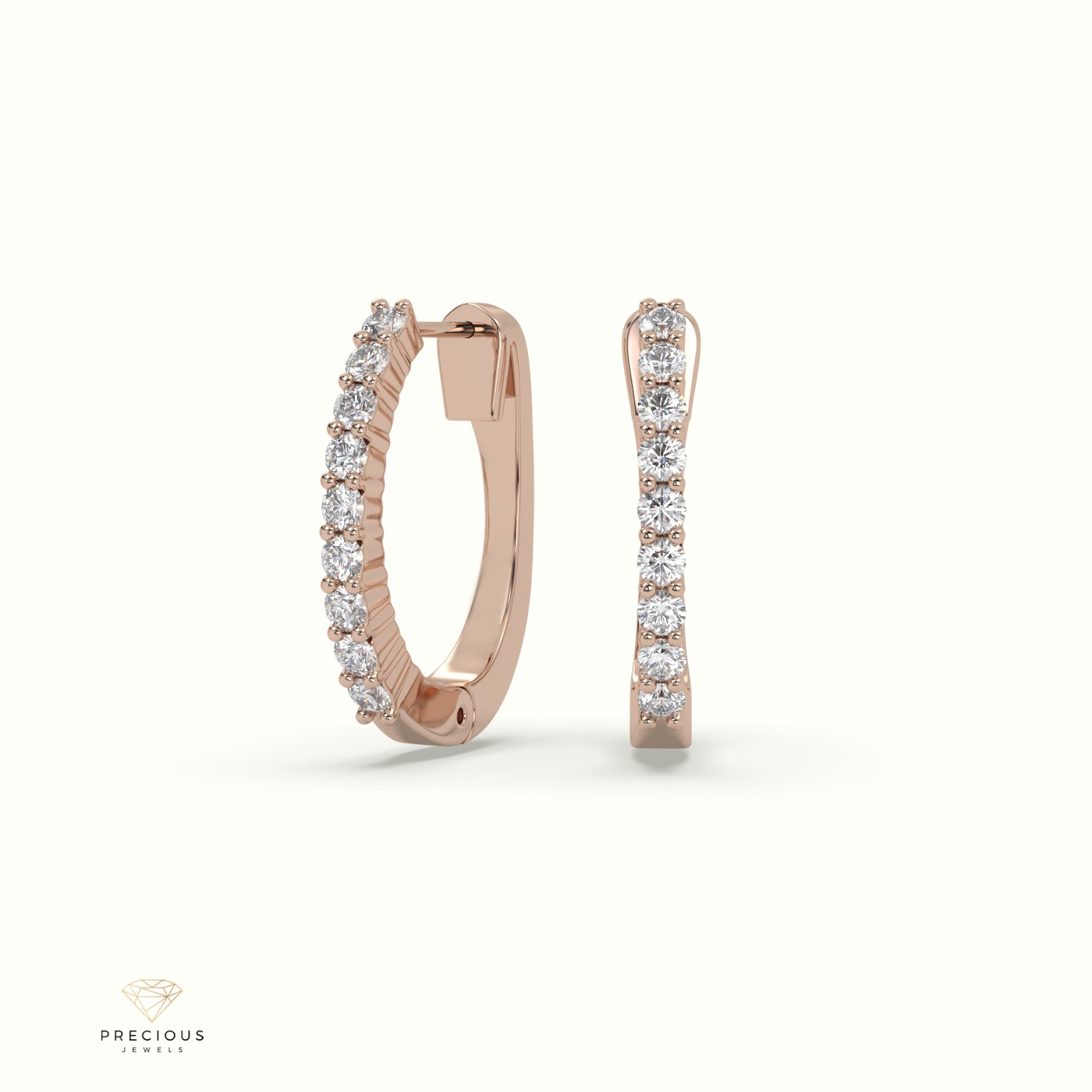 18k rose gold shared prong diamond earrings