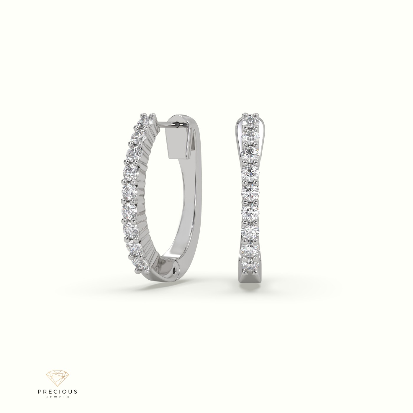 18k white gold shared prong diamond earrings
