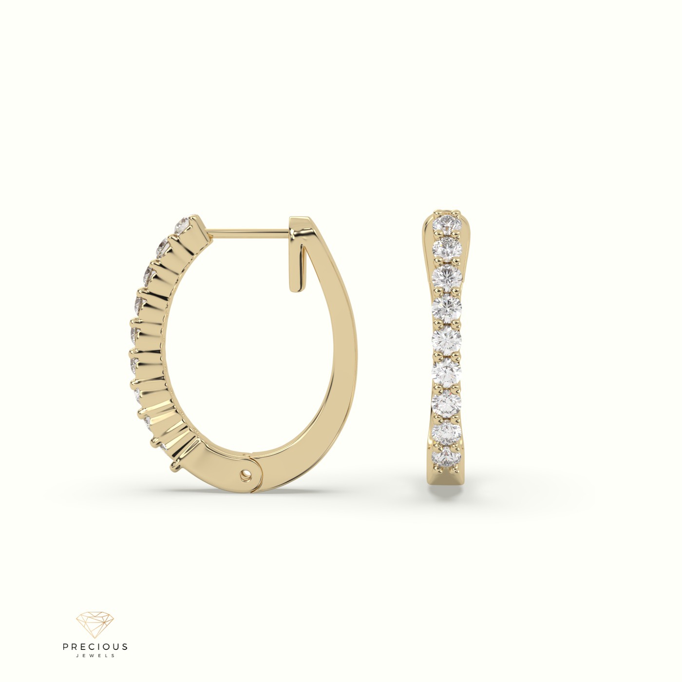 18k yellow gold shared prong diamond earrings Photos & images