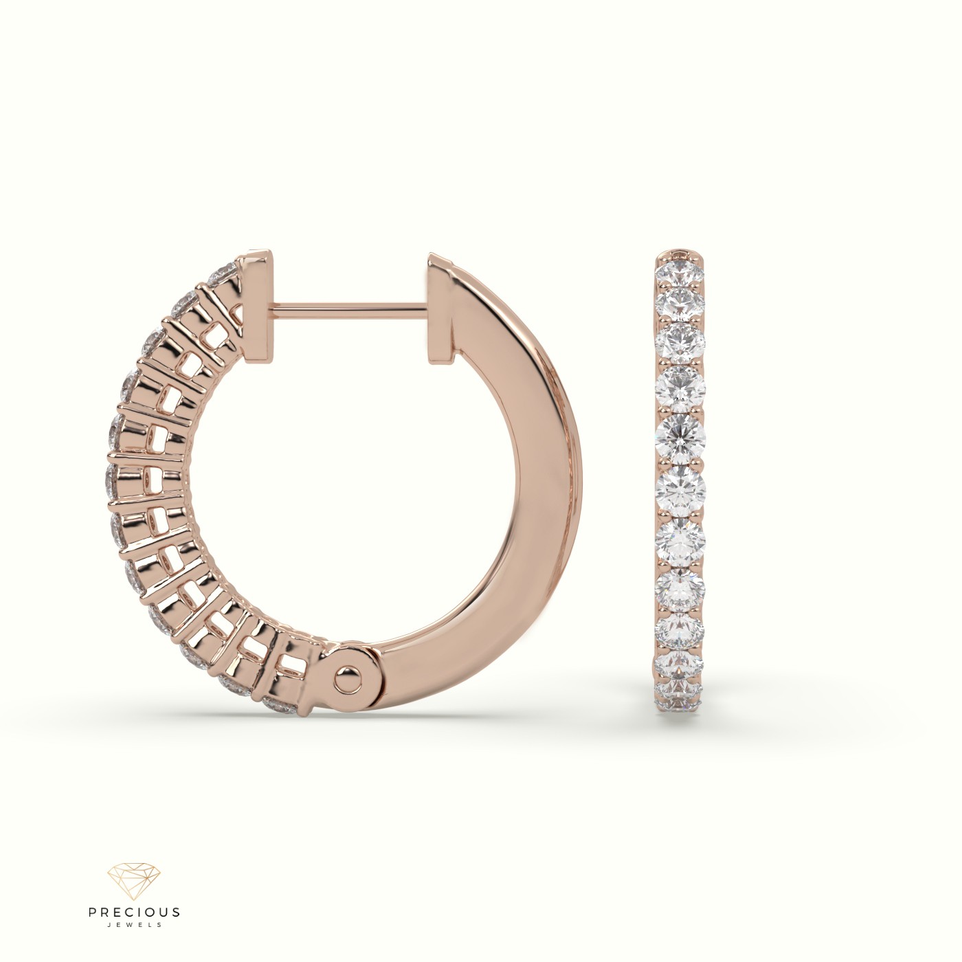 18k rose gold round cut shared prong o shaped diamond earring set Photos & images