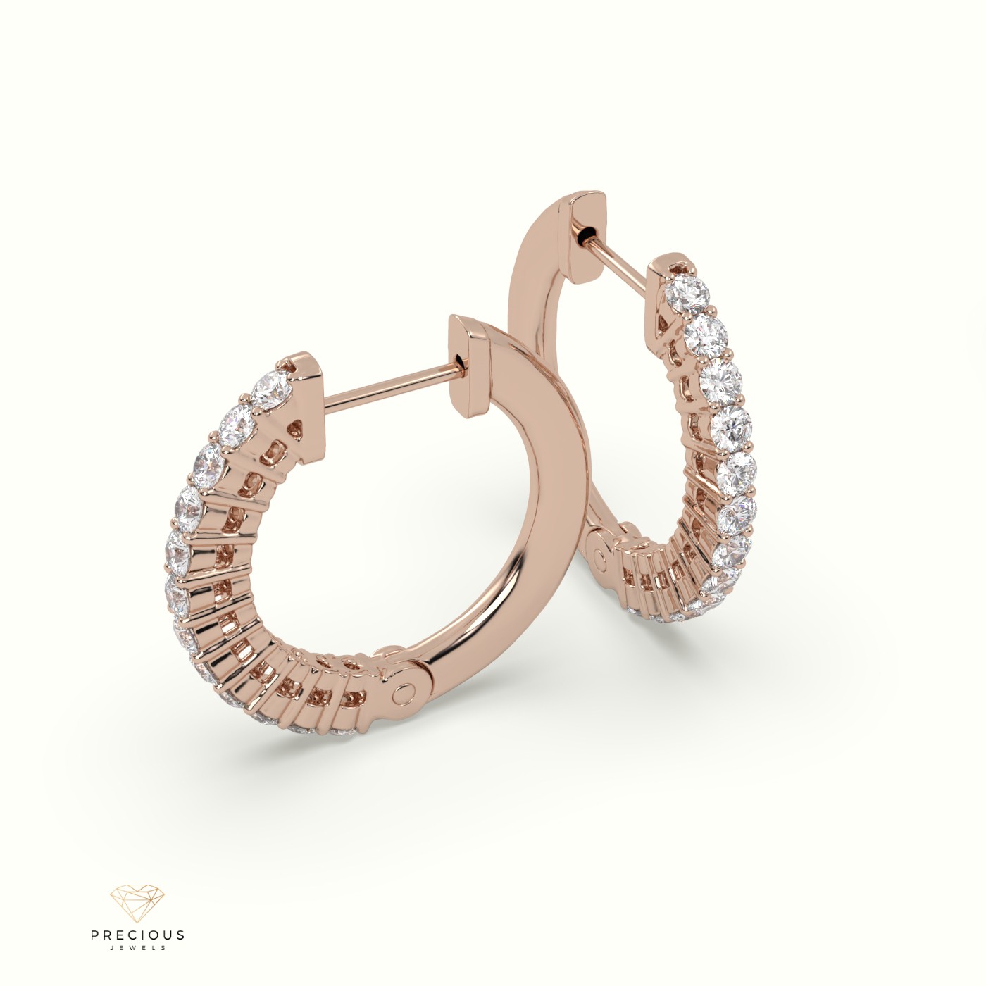 18k rose gold round cut shared prong o shaped diamond earring set Photos & images