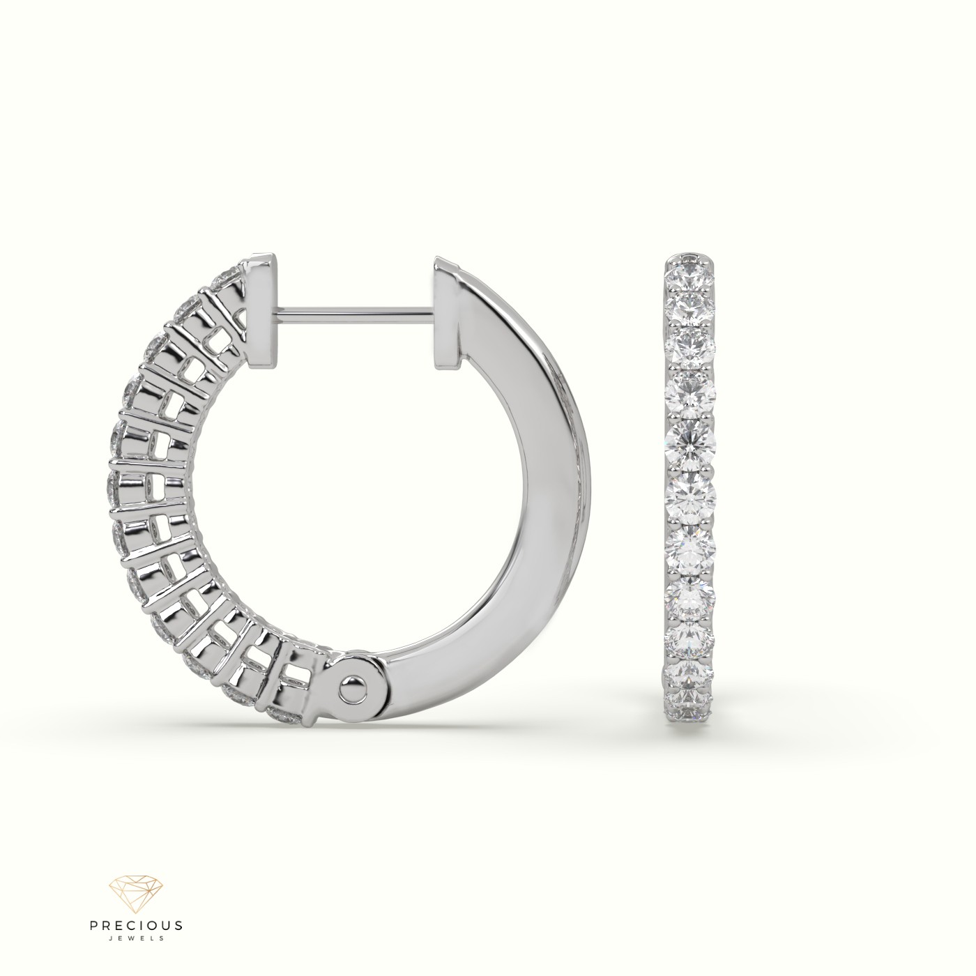 18k white gold round cut shared prong o shaped diamond earring set Photos & images