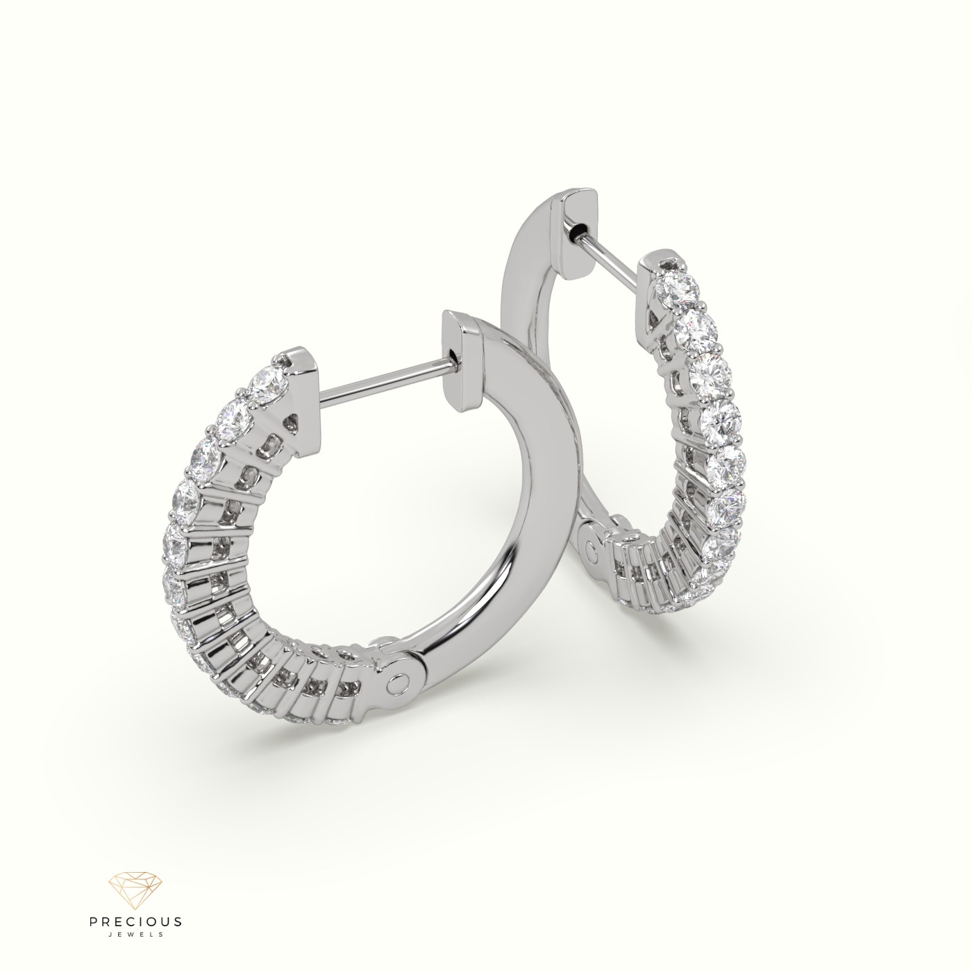 18k white gold round cut shared prong o shaped diamond earring set Photos & images