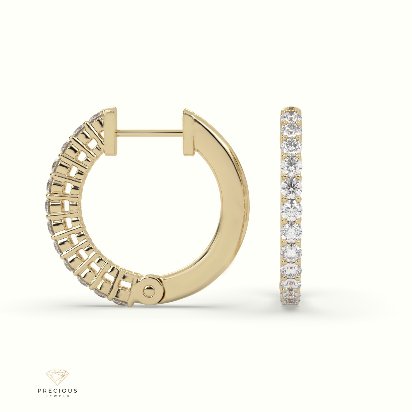 18k yellow gold round cut shared prong o shaped diamond earring set Photos & images