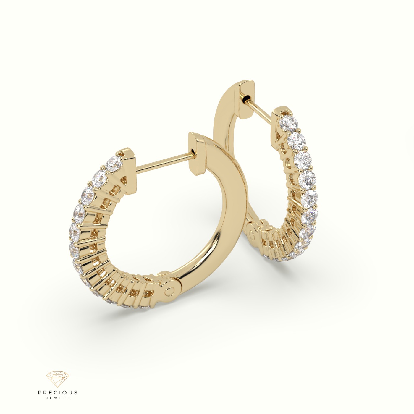 18k yellow gold round cut shared prong o shaped diamond earring set Photos & images