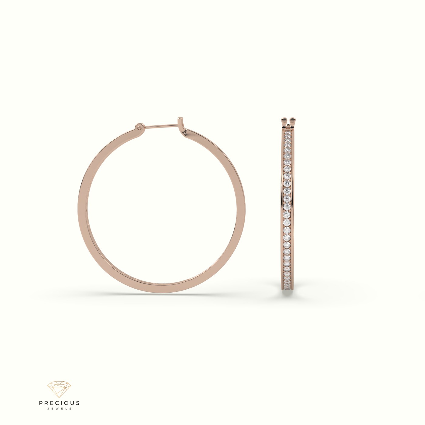 18k rose gold big circle inside out diamond hoop earrings Photos & images