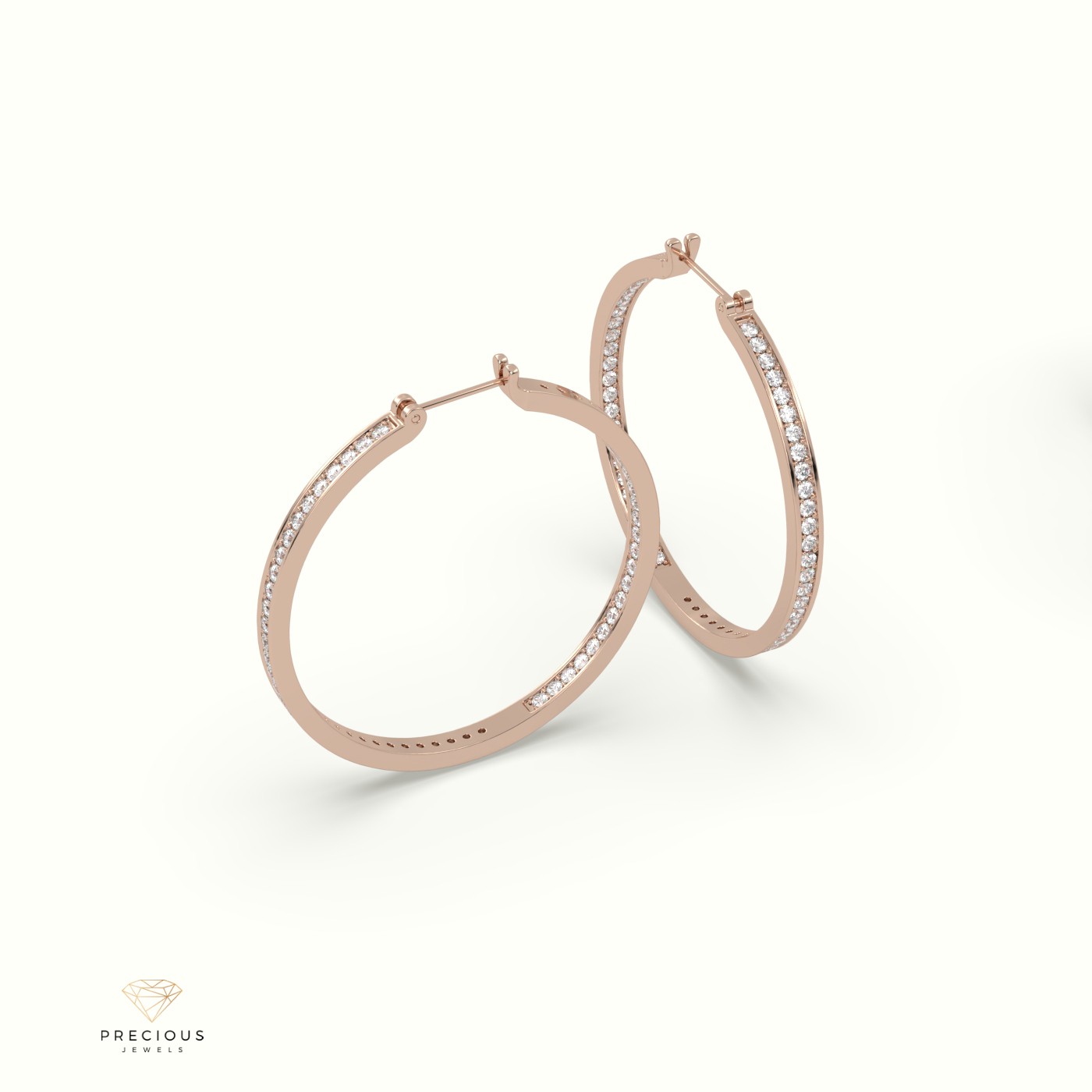 18k rose gold big circle inside out diamond hoop earrings Photos & images