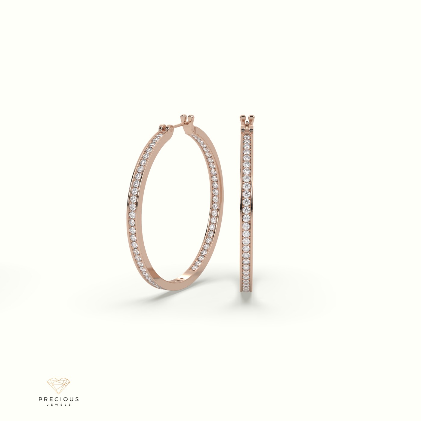 18k rose gold big circle inside out diamond hoop earrings