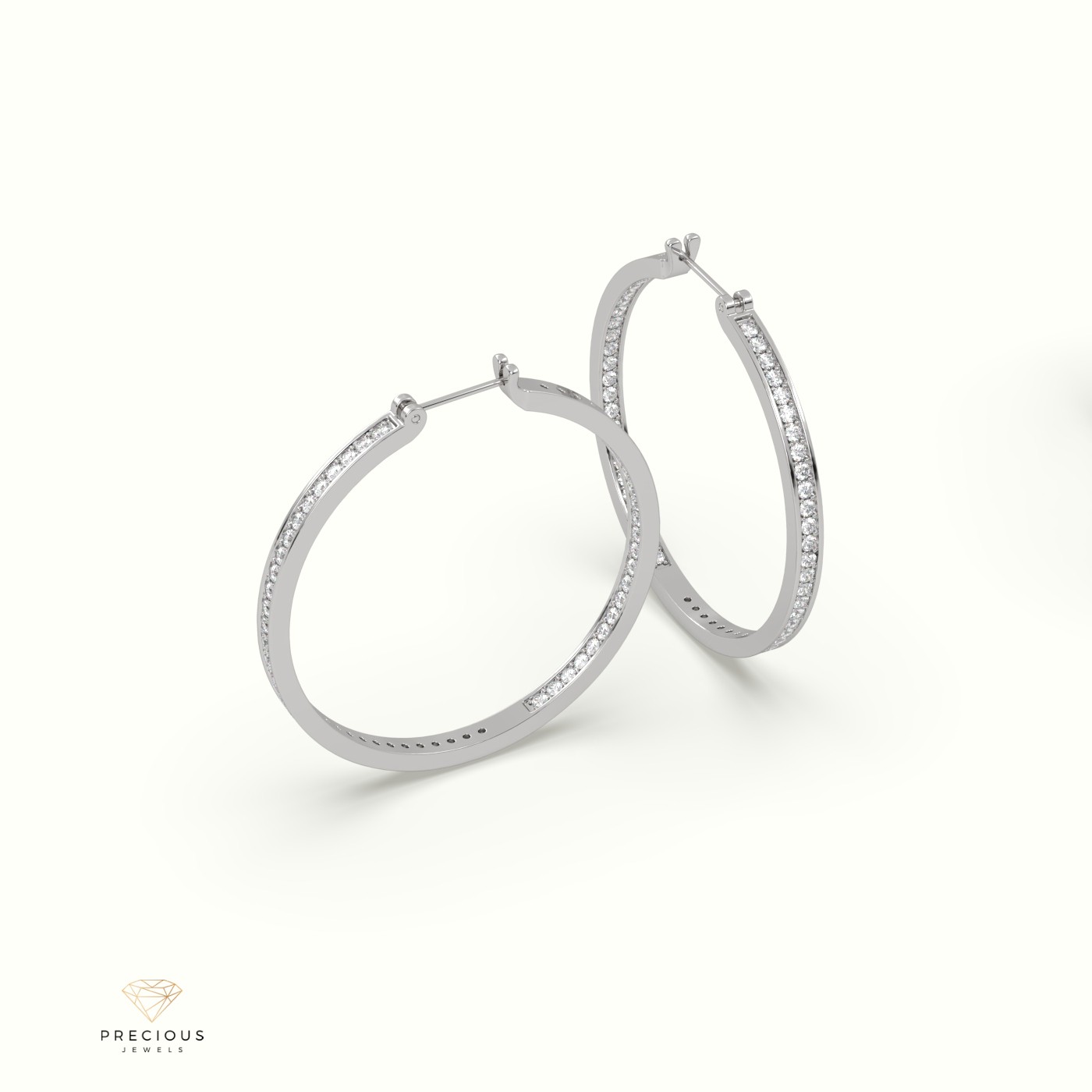 18k white gold big circle inside out diamond hoop earrings Photos & images