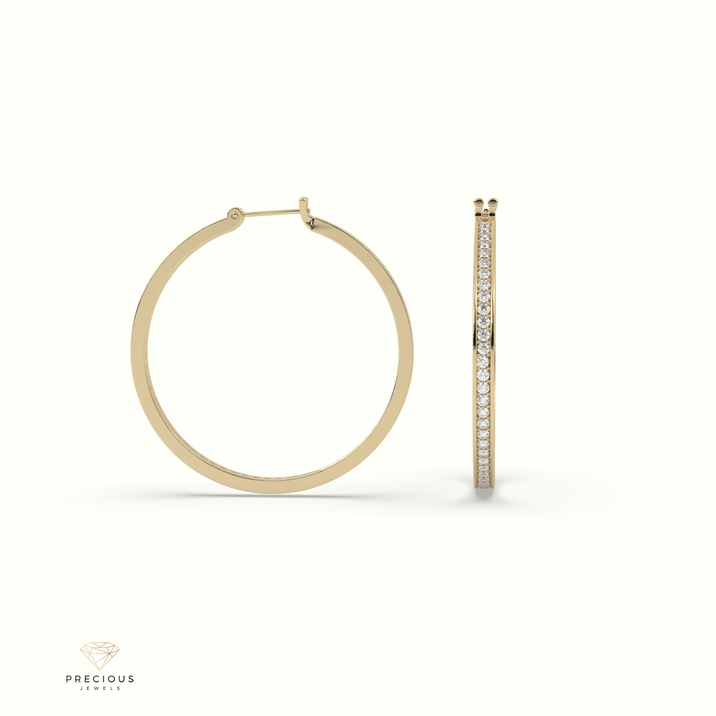 18k yellow gold big circle inside out diamond hoop earrings Photos & images