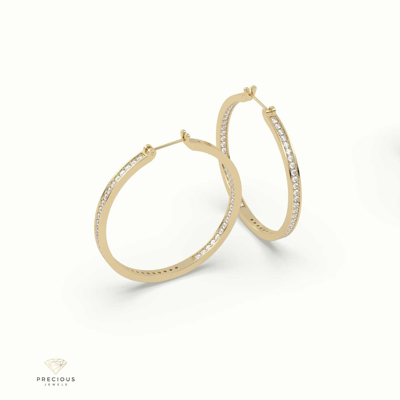 18k yellow gold big circle inside out diamond hoop earrings Photos & images