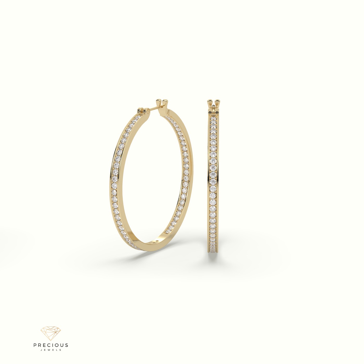 18k yellow gold big circle inside out diamond hoop earrings