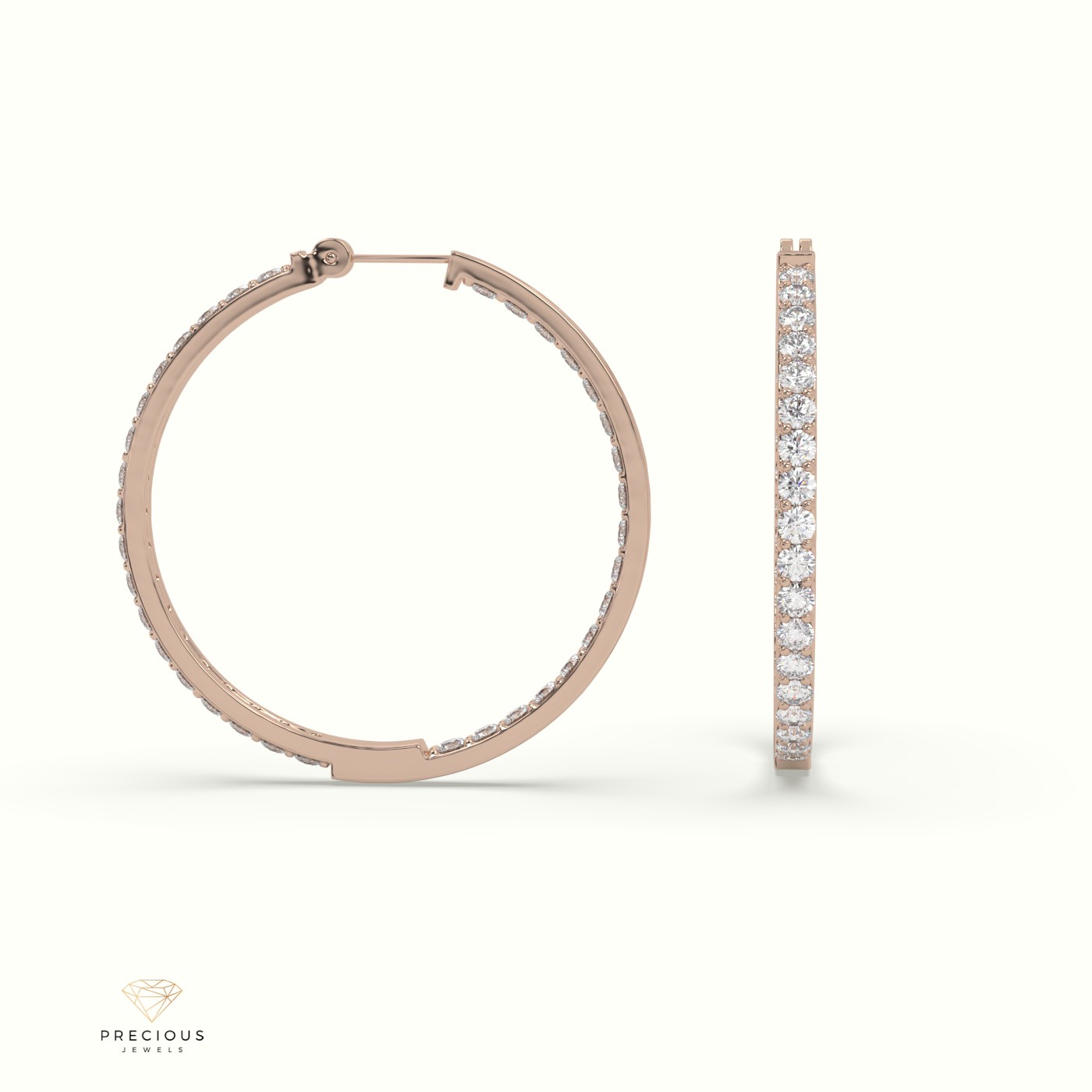 18k rose gold inside/outside skinny diamond hoop earrings Photos & images