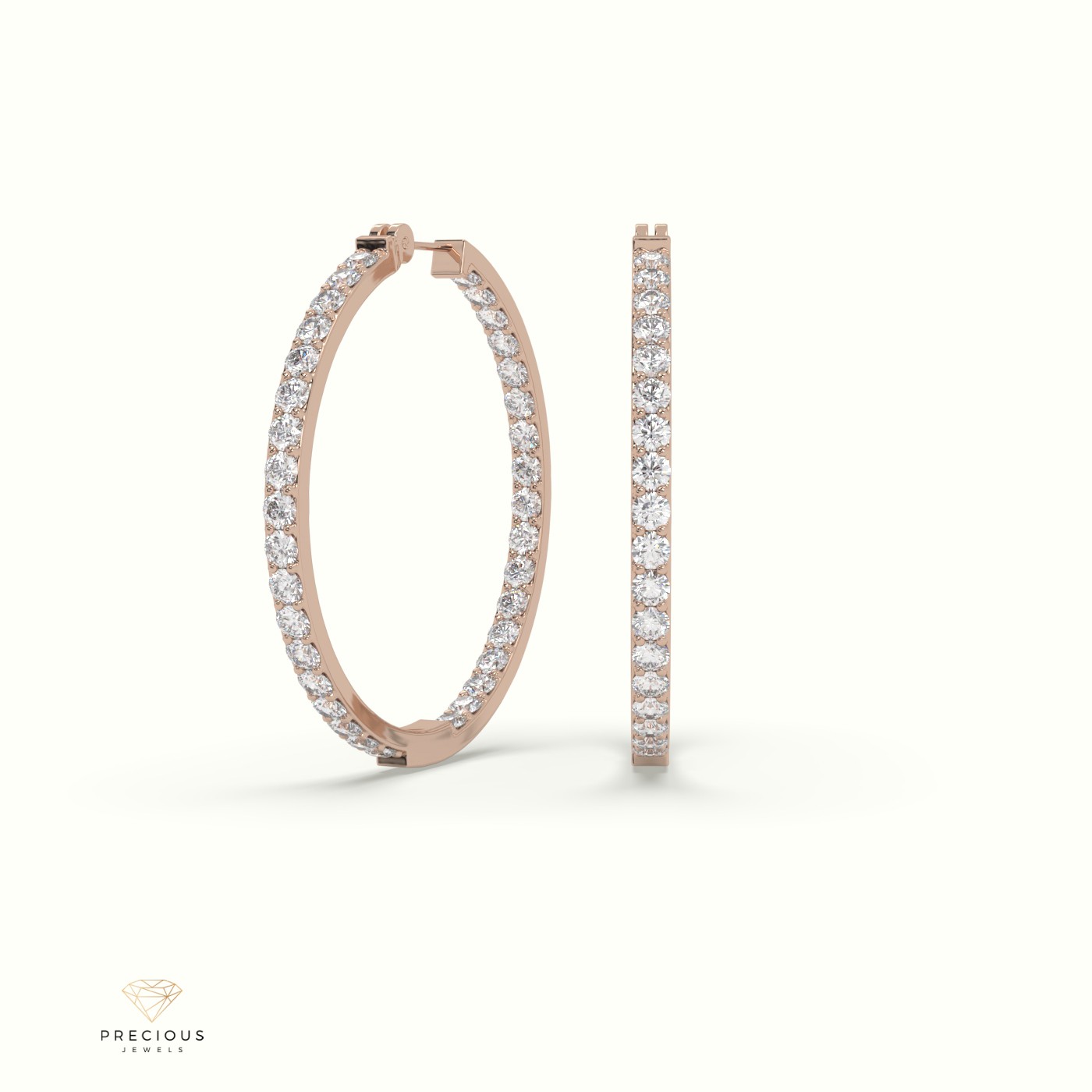 18k rose gold inside/outside skinny diamond hoop earrings